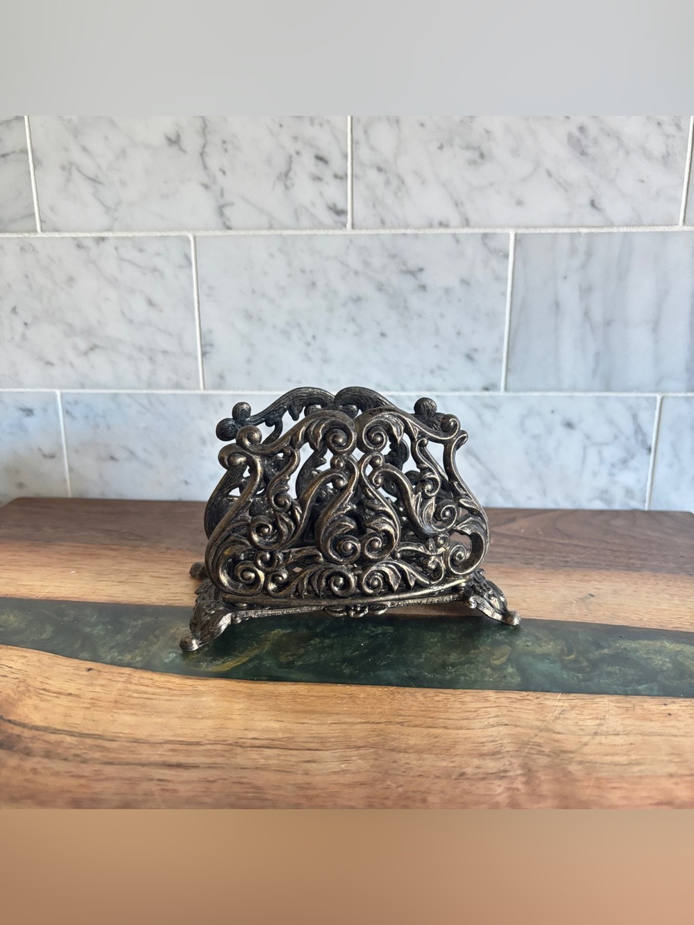 Vintage Ornate Italian Brass Napkin / Letter Holder